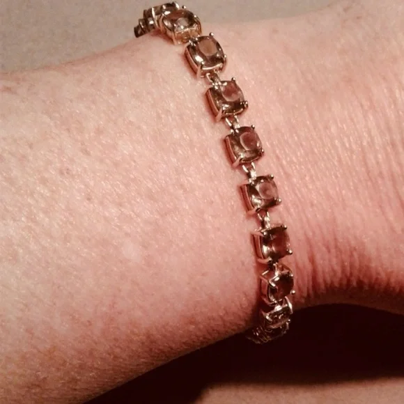 14K SOLID YG 10CT Smoky Quartz Cushion Cut Bracelet - Picture 2 of 7